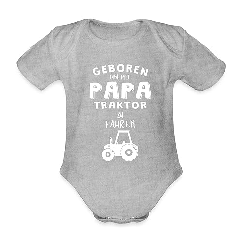 Spreadshirt Geboren Um Mit Papa Traktor Zu Fahren Baby Bio-Kurzarm-Body, 62 (2-3 M.), Grau meliert von Spreadshirt