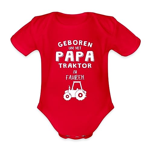 Spreadshirt Geboren Um Mit Papa Traktor Zu Fahren Baby Bio-Kurzarm-Body, 68 (3-6 M.), Rot von Spreadshirt