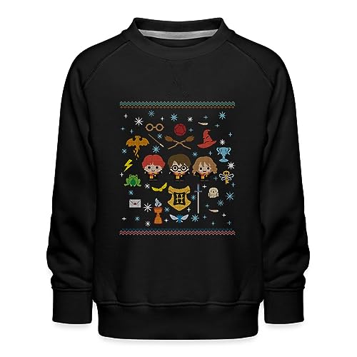 Spreadshirt Harry Potter Ugly Christmas Chibi Design Kinder Premium Pullover, 134/146 (9-11 Jahre), Schwarz von Spreadshirt