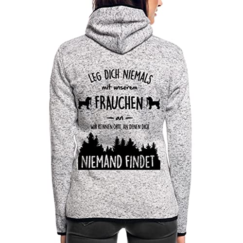 Spreadshirt Hunde Leg Dich Niemals Mit Frauchen An Frauen Kapuzen-Fleecejacke, M, Hellgrau meliert von Spreadshirt