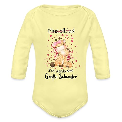 Spreadshirt Ich Werde Eine Große Schwester Giraffe Herz Baby Bio-Langarm-Body, 80 (9-12 M.), Hellgelb von Spreadshirt