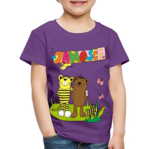 Spreadshirt Janosch Tiger und Bär Freundschaft Kinder Premium T-Shirt, 122/128 (6 Jahre), Lila von Spreadshirt