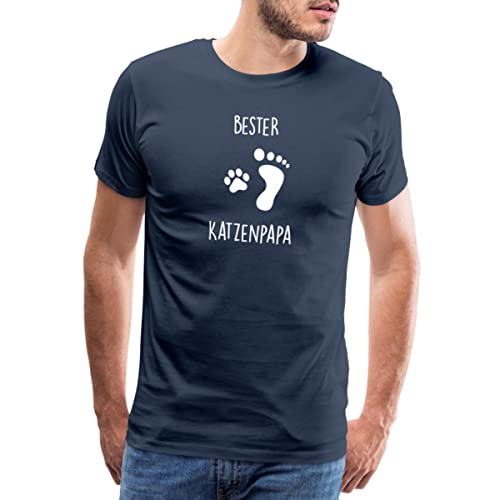 Spreadshirt Katze Bester Katzenpapa Abdruck Fuß Pfote Männer Premium T-Shirt, 3XL, Navy von Spreadshirt