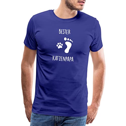 Spreadshirt Katze Bester Katzenpapa Abdruck Fuß Pfote Männer Premium T-Shirt, 4XL, Königsblau von Spreadshirt