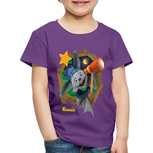 Spreadshirt KiKA-Baumhaus Mit Fidi Guckt Aus Dem Fenster Kinder Premium T-Shirt, 98/104 (2 Jahre), Lila von Spreadshirt