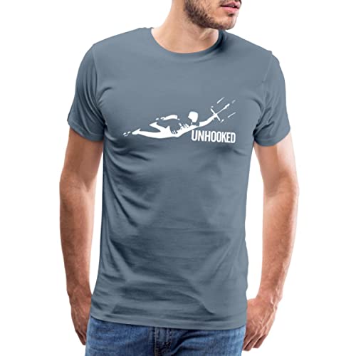 Spreadshirt Kitesurfing Unhooked Lenkdrachensegeln Kiteboarding Männer Premium T-Shirt, L, Blaugrau von Spreadshirt