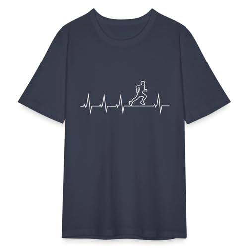 Spreadshirt Laufen EKG Linie Läufer Männer Slim Fit T-Shirt, M, Navy von Spreadshirt