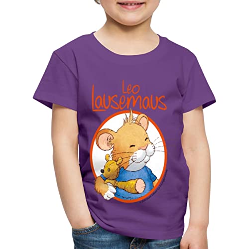 Spreadshirt Leo Lausemaus Logo Kinder Premium T-Shirt, 110/116 (4 Jahre), Lila von Spreadshirt