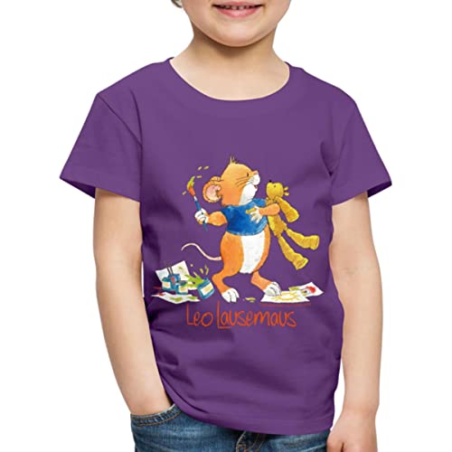 Spreadshirt Leo Lausemaus Malen mit Teddy Kinder Premium T-Shirt, 110/116 (4 Jahre), Lila von Spreadshirt