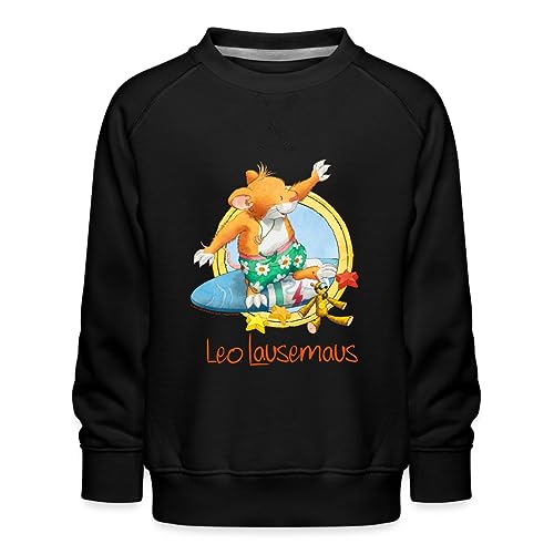 Spreadshirt Leo Lausemaus Sommer Surfer Urlaub Kinder Premium Pullover, 134/146 (9-11 Jahre), Schwarz von Spreadshirt