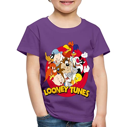 Spreadshirt Looney Tunes Bugs Bunny Logo Gruppenbild Kinder Premium T-Shirt, 122/128 (6 Jahre), Lila von Spreadshirt