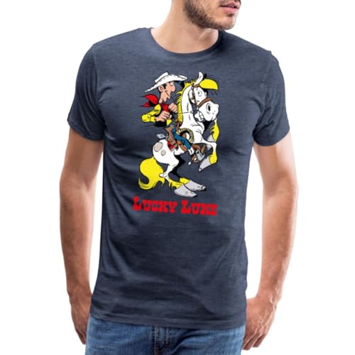 Spreadshirt Lucky Luke mit Pferd Jolly Jumper Männer Premium T-Shirt, 4XL, Blau meliert von Spreadshirt