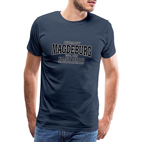 Spreadshirt Magdeburg Sachsen Anhalt Retro Männer Premium T-Shirt, 5XL, Navy von Spreadshirt