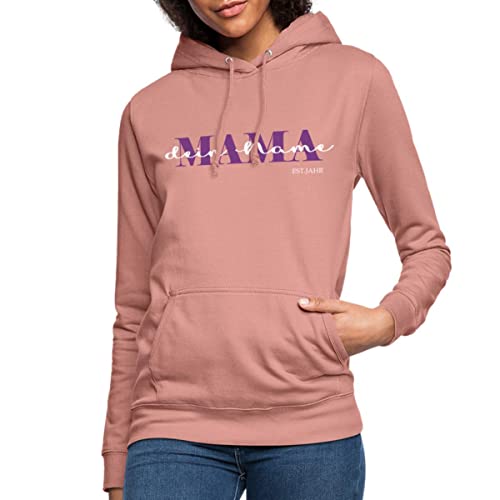 Spreadshirt Mama Kind Text Mit Name Geburtsjahr Personalisiert für Mutter und Familien Frauen Hoodie, M, Altrosa von Spreadshirt