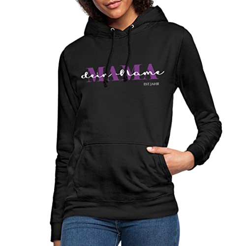 Spreadshirt Mama Kind Text Mit Name Geburtsjahr Personalisiert für Mutter und Familien Frauen Hoodie, XL, Schwarz von Spreadshirt