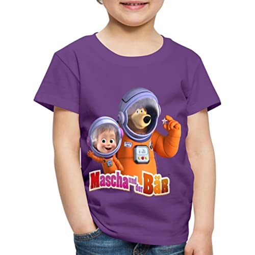 Spreadshirt Mascha Und Der Bär Astronauten Anzüge Kinder Premium T-Shirt, 134/140 (8 Jahre), Lila von Spreadshirt