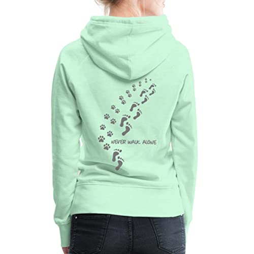 Spreadshirt Never Walk Alone Hund Mensch Frauen Premium Hoodie, M, helles Mintgrün von Spreadshirt