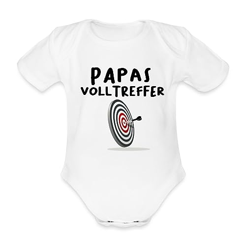 Spreadshirt Papas Volltreffer Witziger Spruch Dart Baby Bio-Kurzarm-Body, 68 (3-6 M.), Weiß von Spreadshirt