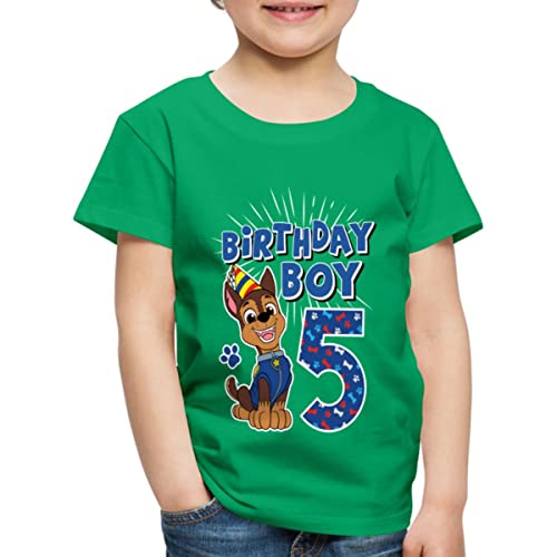 Spreadshirt Paw Patrol Geschenk 5 Jahre Alt 5. Geburtstag Chase Kinder Premium T-Shirt, 110/116 (4 Jahre), Kelly Green von Spreadshirt