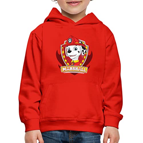 Spreadshirt Paw Patrol Marshall Feuerwehrhund Feuerwehr Emblem Kinder Premium Hoodie, 110/116 (5-6 Jahre), Rot von Spreadshirt