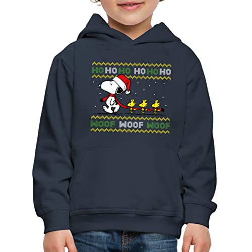 Spreadshirt Peanuts Snoopy Hohoho Ugly Christmas Weihnachten Kinder Premium Hoodie, 110/116 (5-6 Jahre), Navy von Spreadshirt
