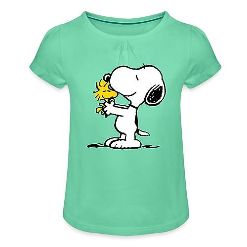 Spreadshirt Peanuts Snoopy Und Woodstock Mädchen T-Shirt mit Raffungen, 6 Jahre, Mintgrün von Spreadshirt