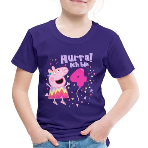 Spreadshirt Peppa Wutz Hurra Ich Bin 4 Jahre Kinder Premium T-Shirt, 122/128 (6 Jahre), Lila von Spreadshirt