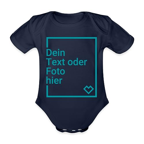 Spreadshirt Personalisierbare Babygeschenke Selbst Gestalten mit Foto und Text Wunschmotiv Baby Bio-Kurzarm-Body, 56 (0-1 M.), Dunkelnavy von Spreadshirt