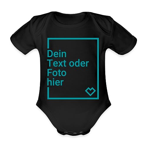 Spreadshirt Personalisierbare Babygeschenke Selbst Gestalten mit Foto und Text Wunschmotiv Baby Bio-Kurzarm-Body, 80 (9-12 M.), Schwarz von Spreadshirt