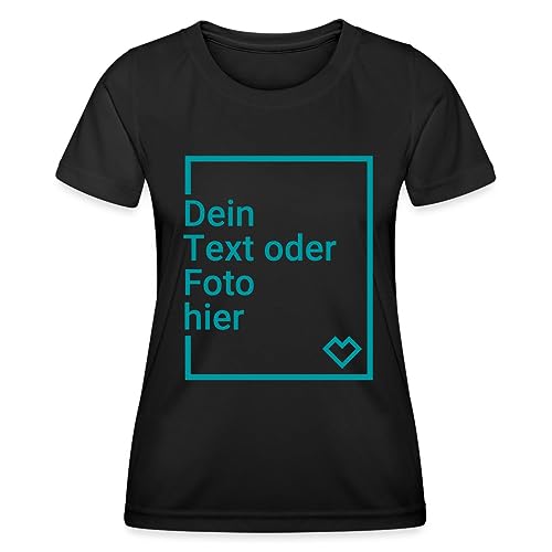 Spreadshirt Personalisierbares Sportshirt Selbst Gestalten mit Foto und Text Wunschmotiv Frauen Funktions-T-Shirt, 3XL, Schwarz von Spreadshirt