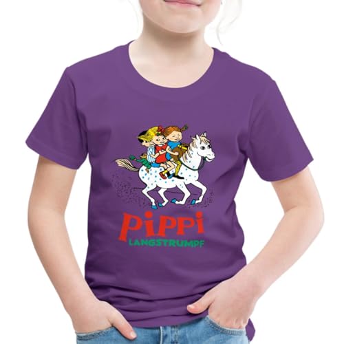 Spreadshirt Pippi Langstrumpf Ausritt Mit Annika Und Tommy Kinder Premium T-Shirt, 98/104 (2 Jahre), Lila von Spreadshirt