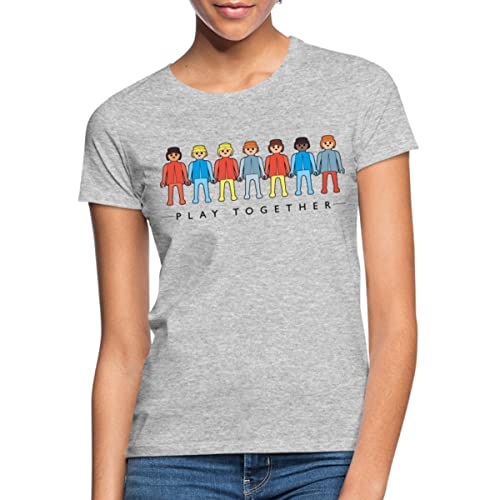 Spreadshirt Playmobil Figuren Play Together Frauen T-Shirt, S, Grau meliert von Spreadshirt