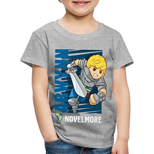 Spreadshirt Playmobil Novelmore Charakter Arwynn Kinder Premium T-Shirt, 110/116 (4 Jahre), Grau meliert von Spreadshirt