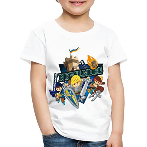 Spreadshirt Playmobil Novelmore Gwynn, Arwynn, Dario Da Vanci Kinder Premium T-Shirt, 122/128 (6 Jahre), weiß von Spreadshirt