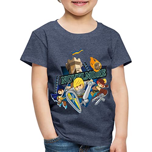 Spreadshirt Playmobil Novelmore Gwynn, Arwynn, Dario Da Vanci Kinder Premium T-Shirt, 98/104 (2 Jahre), Blau meliert von Spreadshirt