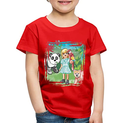 Spreadshirt Playmobil Wiltopia Liv Mit Papagei Und Pandas Kinder Premium T-Shirt, 134/140 (8 Jahre), Rot von Spreadshirt