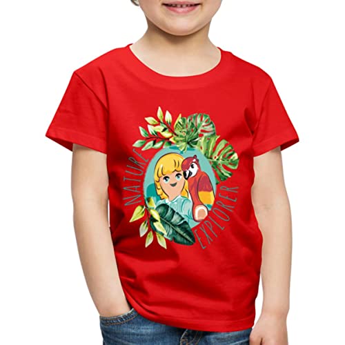 Spreadshirt Playmobil Wiltopia Nature Explorer Liv Mit Papagei Kinder Premium T-Shirt, 134/140 (8 Jahre), Rot von Spreadshirt