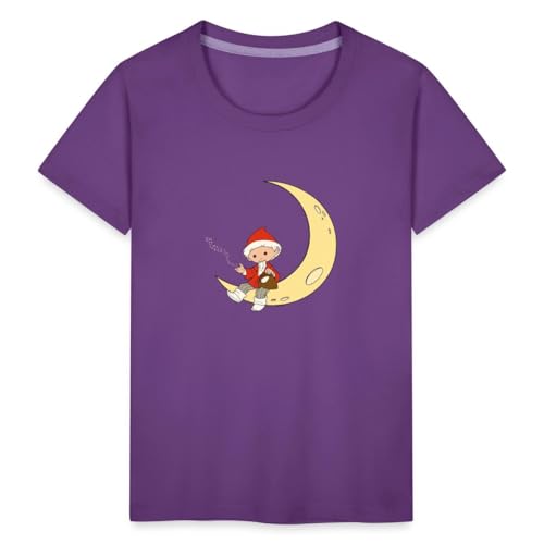 Spreadshirt Sandmännchen Auf Mond Verstreut Traumsand Kinder Premium T-Shirt, 98/104 (2 Jahre), Lila von Spreadshirt