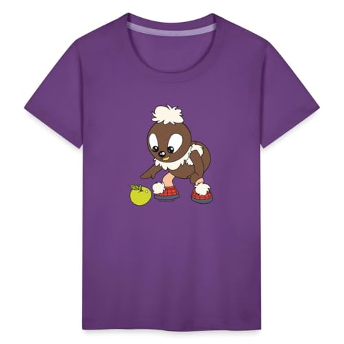 Spreadshirt Sandmännchen Pittiplatsch Findet Leckeren Apfel Kinder Premium T-Shirt, 110/116 (4 Jahre), Lila von Spreadshirt