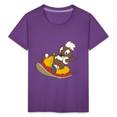 Spreadshirt Sandmännchen Pittiplatsch Fliegt Auf Pantoffel Kinder Premium T-Shirt, 98/104 (2 Jahre), Lila von Spreadshirt