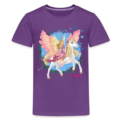 Spreadshirt Schleich Bayala Elfe Feya Reitet Pegasus-Einhorn Kinder Premium T-Shirt, 110/116 (4 Jahre), Lila von Spreadshirt