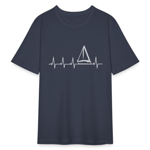 Spreadshirt Segeln EKG Linie Segelboot Herzschlag Slup Männer Slim Fit T-Shirt, L, Navy von Spreadshirt