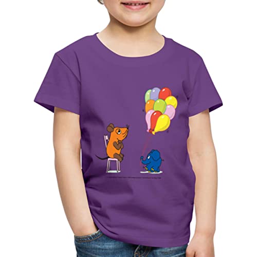 Spreadshirt Sendung Mit Der Maus Luftballons Vom Kleinen Elefanten Geburtstag Kinder Premium T-Shirt, 110/116 (4 Jahre), Lila von Spreadshirt