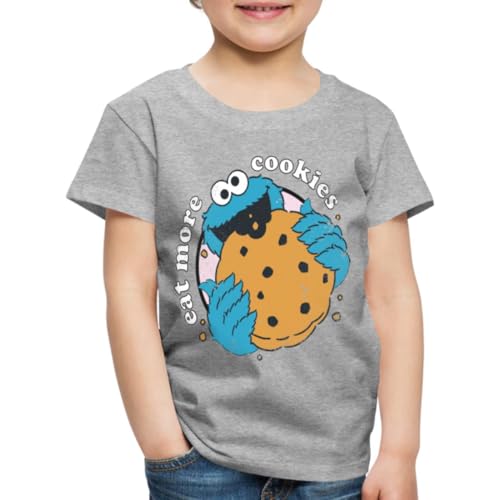 Spreadshirt Sesamstraße Krümelmonster Eat More Cookies Kinder Premium T-Shirt, 110/116 (4 Jahre), Grau meliert von Spreadshirt