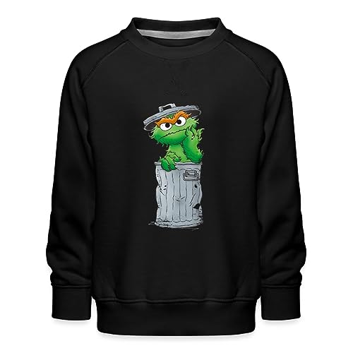 Spreadshirt Sesamstraße Oscar Mülltonne Kinder Premium Pullover, 152/164 (12-14 Jahre), Schwarz von Spreadshirt