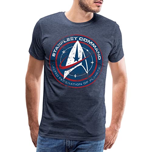 Spreadshirt Star Trek Discovery Abzeichen Sternenflotte Männer Premium T-Shirt, 5XL, Blau meliert von Spreadshirt