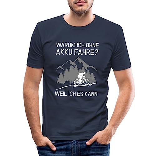 Spreadshirt Warum Ich Ohne Akku Fahre Anti E-Bike Männer Slim Fit T-Shirt, M, Navy von Spreadshirt