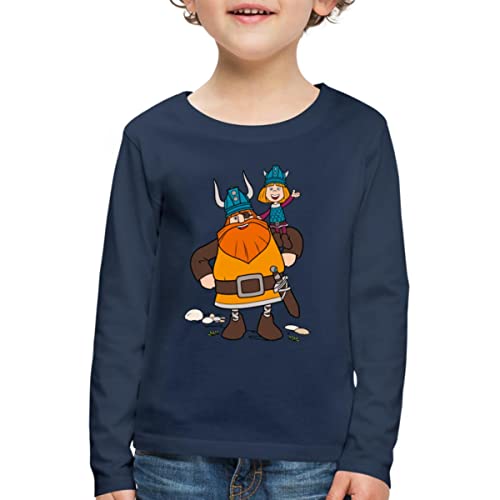 Spreadshirt Wickie Und Die Starken Männer Halvar Trägt Wickie Kinder Premium Langarmshirt, 98/104 (2 Jahre), Navy von Spreadshirt