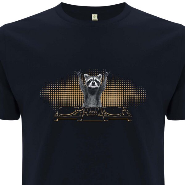 Spreecult DJ Waschbär - Bio und Fair - Männer Unisex T-Shirt - Turntable Racoon von Spreecult