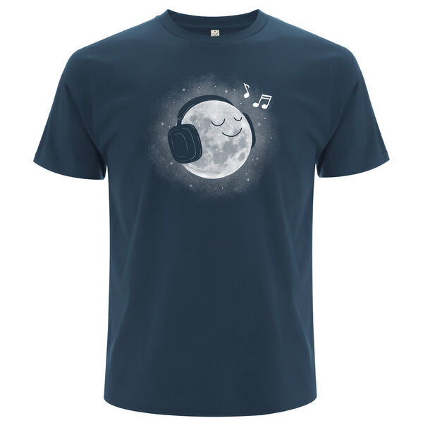 Spreecult Mond Musik - Bio und Fair - Männer Unisex T-Shirt - Kopfhörer Astronaut Weltall Erde von Spreecult